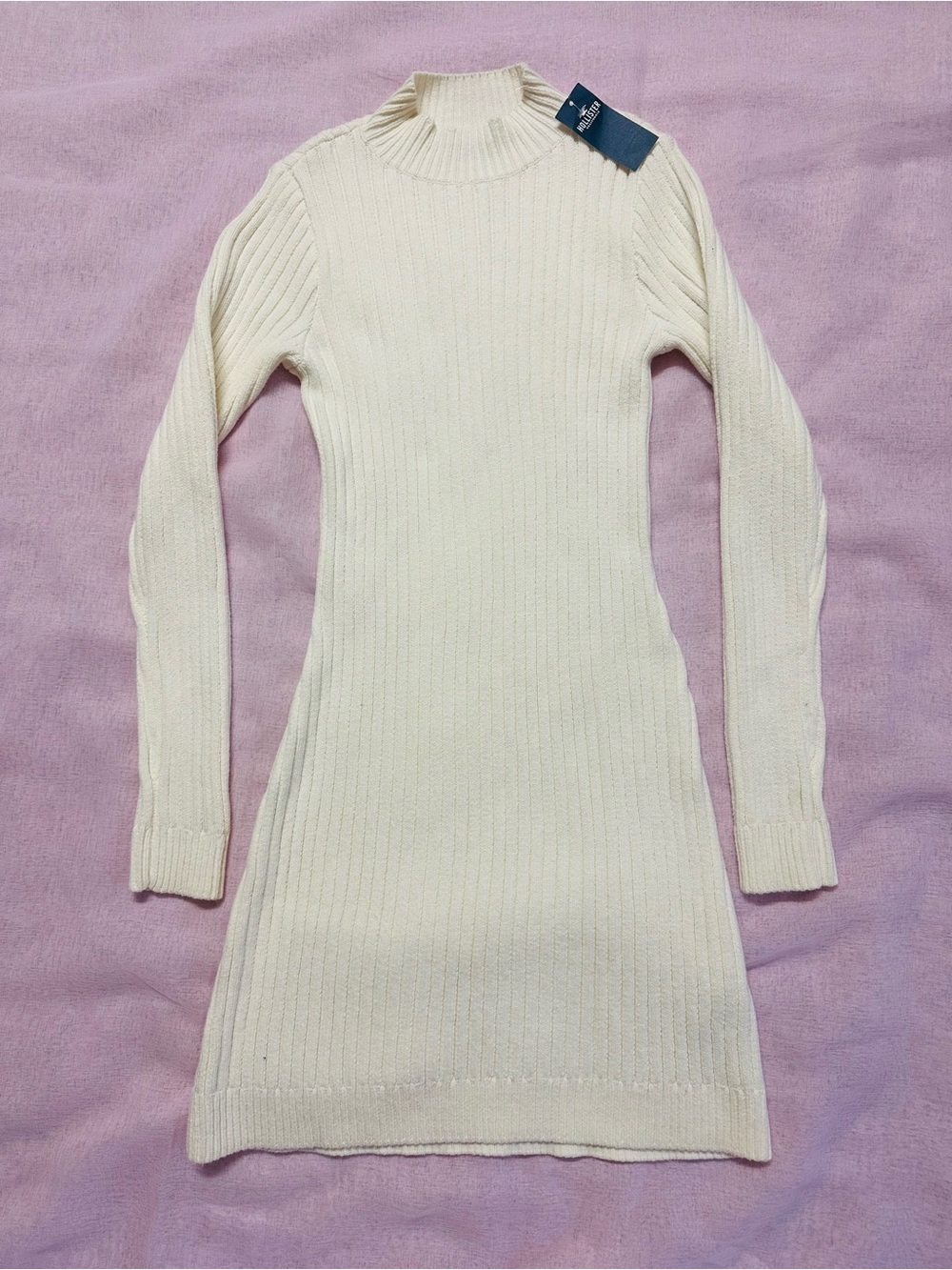 Hollister Cream Ribbed Long-Sleeve Turtleneck Dress